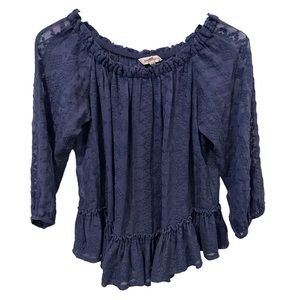 Rebecca Taylor silk blue embroidery lace top women’s size 0 boho cottagecore